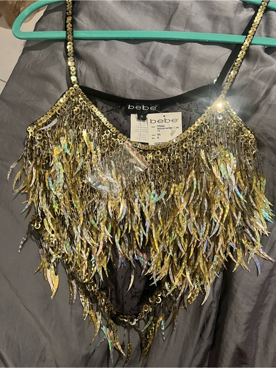 bebe Tops - bebe VINTAGE Gold/Silver Holographic Sequin Fringe Crop Top NEVER WORN!!